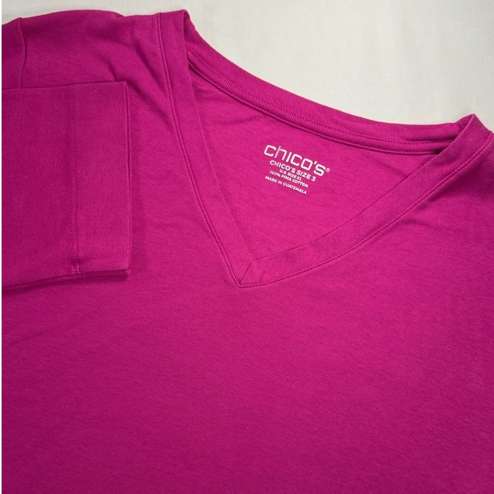 Chicos Pima Cotton V-Neck Top Magenta Pink 3/4 Sleeve Size 3 XL